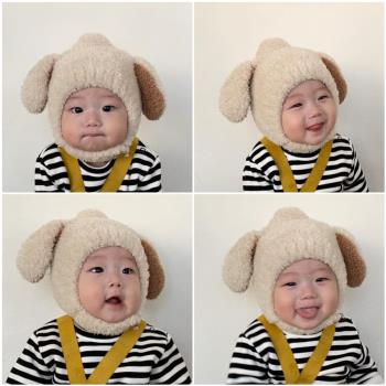 韓國寶寶可愛兔耳朵保暖帽兒童帽子加厚護耳手工毛線帽親膚嬰兒帽