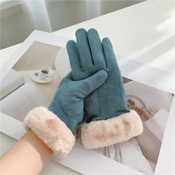 韓版女麂皮絨秋冬防風保暖手套