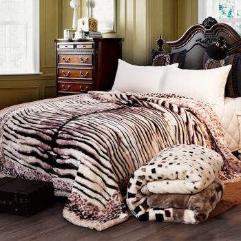 超柔保暖拉舍爾加厚豹紋毛毯雙層時尚蓋毯1米8床毯子雙人床蓋被子
