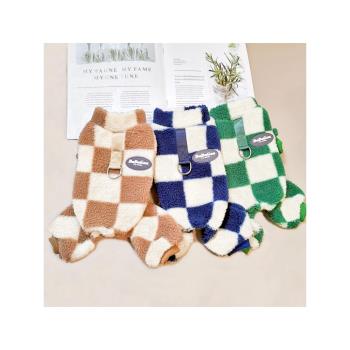 棋盤格狗狗衣服秋冬裝泰迪四腳寵物小型犬可牽引厚款保暖春季比熊