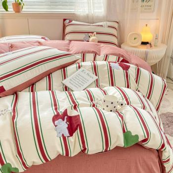 床上四件套簡約風100%全棉純棉1.5/1.8米床被套床單被罩三件套1.2