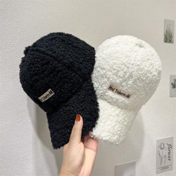 日系字母刺繡羊羔毛女冬季帽子
