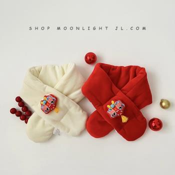 龍形刺繡寶寶絨兒童圍巾冬季嬰兒加絨加厚保暖防風男女寶寶圍脖套
