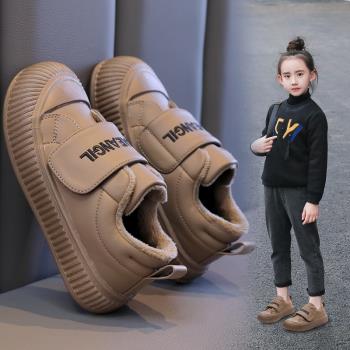 女童棉鞋低幫板鞋2023冬季新款兒童鞋子二棉加絨休閑鞋男童運動鞋