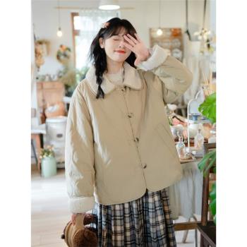日系復古羊羔毛正反兩面穿棉服外套女2024冬季加厚保暖顆粒絨上衣