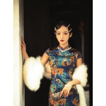 樂晨旗袍毛披肩2025年秋冬新款搭加厚保暖毛披肩百搭圍脖長款外套