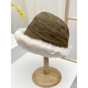 卷邊毛絨絨女秋冬季韓版漁夫帽子