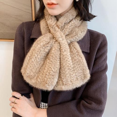 賓雅圖 氣質型圍巾女 冬季百搭保暖水貂毛編織皮草圍巾圍脖女