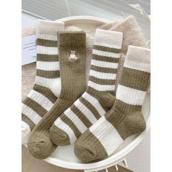 小熊襪子女秋冬季中筒襪加絨加厚保暖長筒襪堆堆襪地板睡眠襪女生