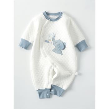 嬰兒保暖連體衣夾棉加厚睡衣秋冬季新生兒寶寶爬服冬裝卡通和尚服