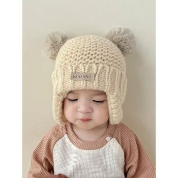寶寶帽子秋冬款男童女孩毛球護耳帽小孩針織帽冬季保暖嬰兒毛線帽