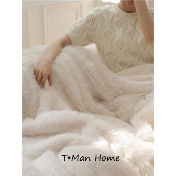 白色仿皮草休閑毯冬季保暖加厚沙發蓋毯床尾毛毯樣板間拍照毯單人