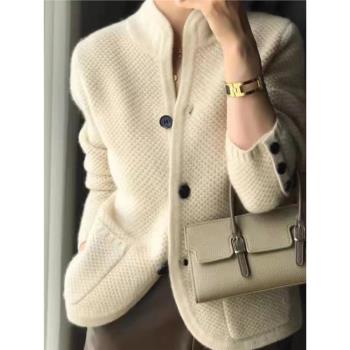 韓版純羊毛中式立領加厚外套開衫