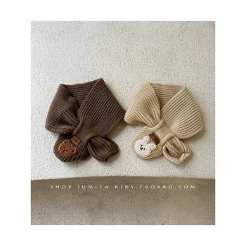 嬰兒圍巾秋冬新款韓國ins小熊兔子標保暖針織洋氣1歲2歲寶寶圍脖