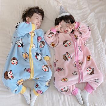 兒童睡袋秋冬款加厚珊瑚絨法蘭絨寶寶睡衣冬季嬰兒睡覺防踢被神器
