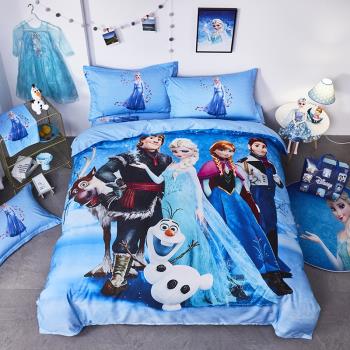 迪士尼愛莎公主兒童床上四件套全棉床品被套女童艾莎床單四件套冬