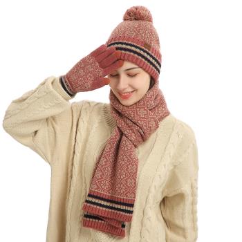歐美冬季針織保暖毛線帽子圍巾手套三件套 Hat Gloves Scarf Set