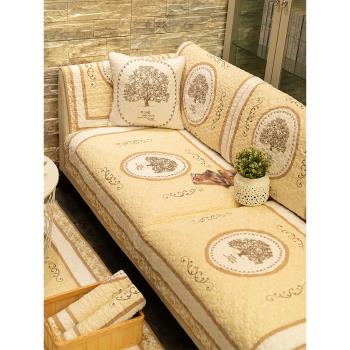 水洗純棉四季通用美式沙發墊布藝防滑歐式刺繡真皮實木套罩坐墊子