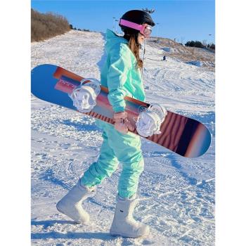 戶外單板滑雪服套裝女款 韓國 透氣保暖防水 連體滑雪衣褲女款