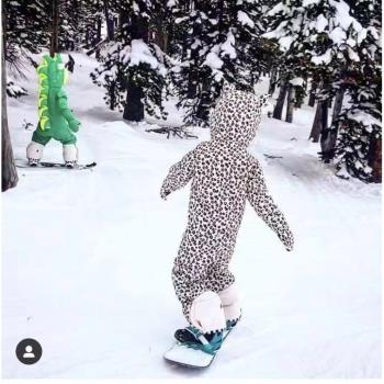 香港恐龍動物兒童中大童連體滑雪服 男女童 加棉加厚防水保暖套裝