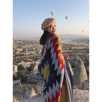 波西米亞圍巾女加厚保暖民族風露營毯子披肩西藏麗江旅游拍照披風