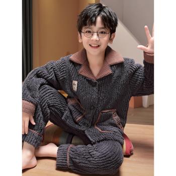 加厚法蘭絨男孩冬季青少年睡衣