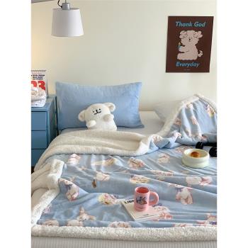 羅蘭家紡秋冬季保暖牛奶羊羔絨沙發午睡毯加厚卡通女孩小寶寶蓋毯