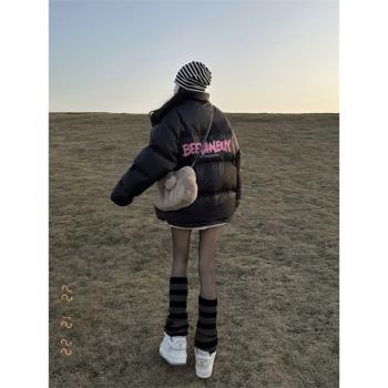 黑色美式棉服女冬季2024新款加厚夾棉麵包服保暖棉襖晉江棉衣外套