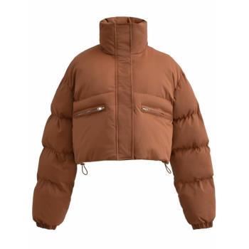 2023冬美拉德復古立領夾克棉衣加厚保暖短款拉鏈抽繩設計棉服外套