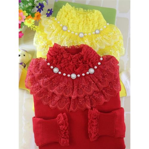 秋冬新款甜美蕾絲花邊高領套頭毛衣女加絨加厚保暖針織打底衫上衣