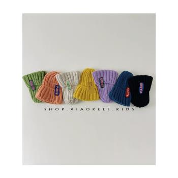 兒童毛線帽秋冬洋氣穿搭寶寶字母貼布針織帽男女童保暖帽子冷帽潮