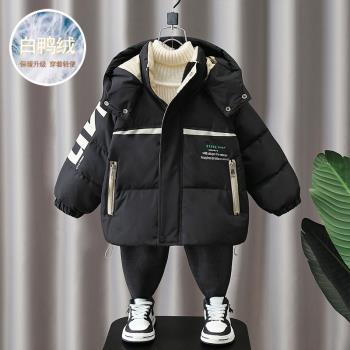 男童羽絨服冬季2023新款兒童黑色保暖面包服寶寶冬款白鴨絨外套潮