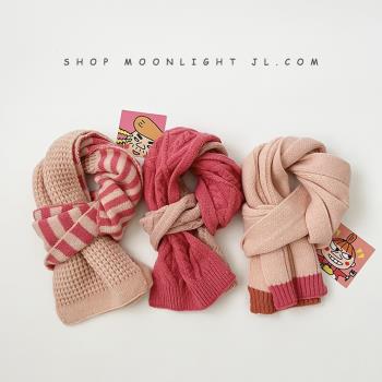 粉色系韓版兒童圍巾秋冬季保暖防風男女孩寶寶嬰兒毛線圍脖