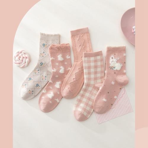 caramella 5雙裝女粉色小兔襪子