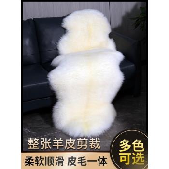 整張羊皮墊羊毛沙發墊臥室床邊歐式羊毛地毯純色皮毛一體羊毛墊子