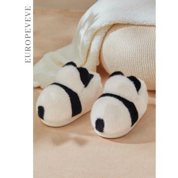 大熊貓可愛包跟棉拖鞋女秋冬季居家用學生室內防滑毛毛絨保暖棉鞋