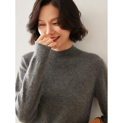 輕柔軟糯~100%山羊絨衫半高領針織寬松大碼內搭打底毛衣針織衫女