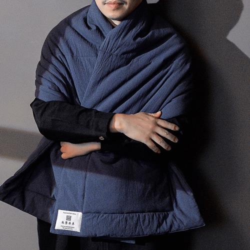 秋冬季亞麻棉麻加厚保暖圍巾披肩斗篷式圍脖披風外套僧服打坐男士