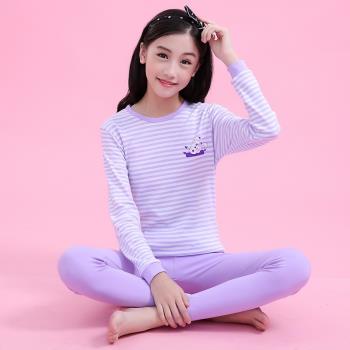 青少年秋衣秋褲套裝少女純棉打底內衣女童中領棉毛衫學生保暖衣服