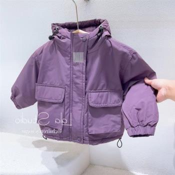 女童棉服2023冬季新款韓版洋氣加絨加厚網紅炸街紫色保暖防風外套