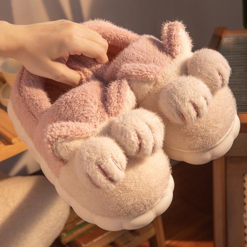 粉嫩貓爪鞋可愛卡通冬季棉拖鞋居家厚底防滑少女毛茸茸萌系包跟男