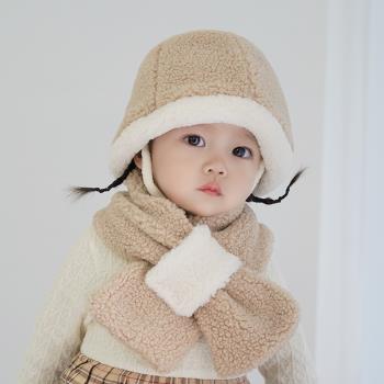 韓國進口羊羔毛加厚保暖嬰兒帽子
