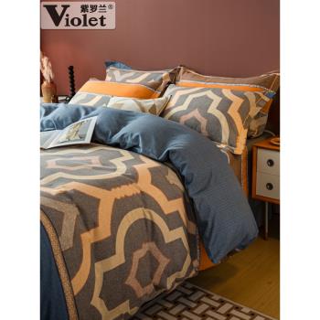 紫羅蘭加厚全棉磨毛印花四件套純棉冬季床單被套床上用品保暖套件