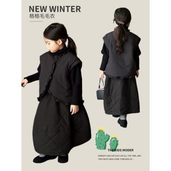女童復古加棉馬甲2023冬裝寶寶洋氣保暖兒童韓版冬季加厚背心外套