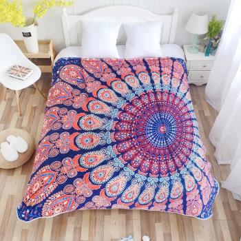 波西米亞曼陀羅法蘭絨毯可做床單數碼立體印花法蘭絨毛毯保暖毛毯