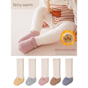 貝英爾嬰兒過膝長筒襪冬季加絨加厚毛圈襪保暖寶寶襪子不勒腿棉襪