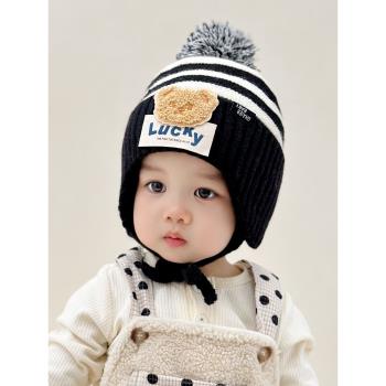 嬰兒帽子冬季保暖護耳帽男寶可愛2023新款寶寶帽子女寶卡通針織帽
