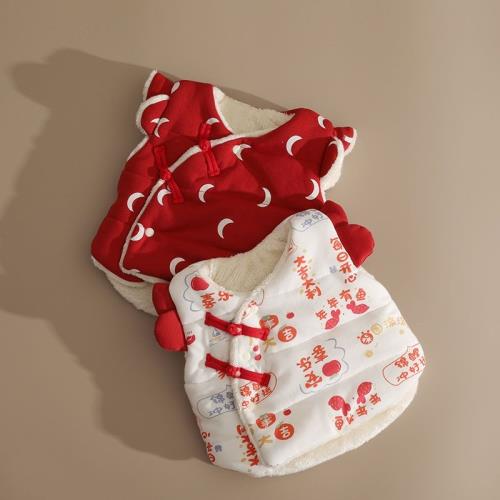 嬰兒馬甲秋冬款加厚寶寶外穿夾棉加絨保暖紅背心拜年服兒童小馬夾