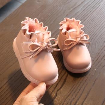 女寶寶公主加絨短靴嬰兒保暖鞋子