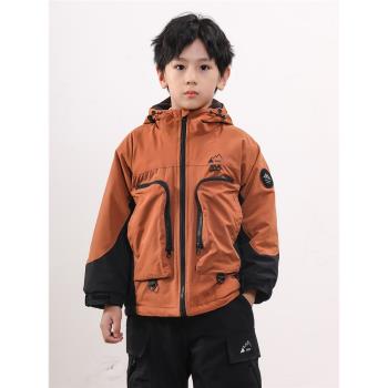 兒童防風夾棉連帽外套 男童女童保暖絲棉棉襖 校服棉服 170中大童